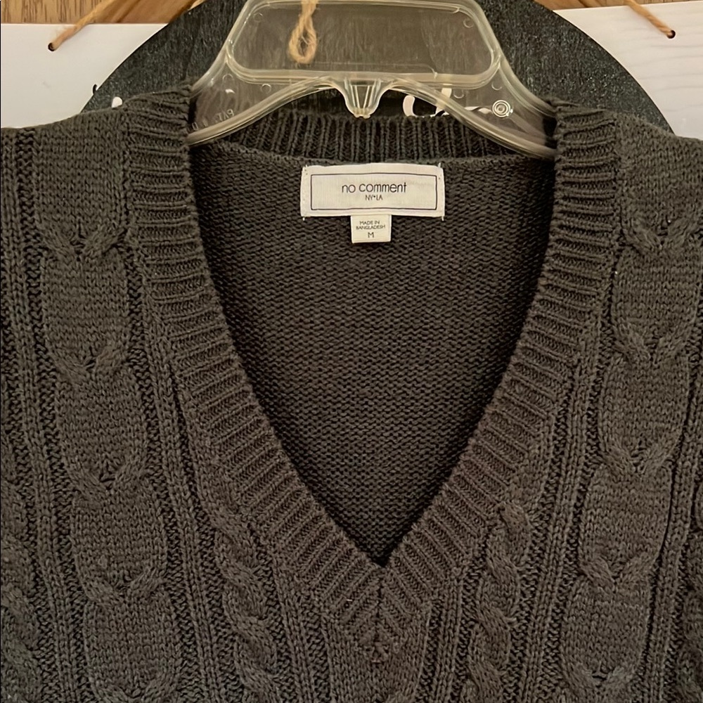 Olive Green V-Neck Knit Sweater - Picture 2 of 3